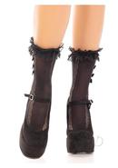 Lace Ruffle Anklet Bow Heart Os Blk